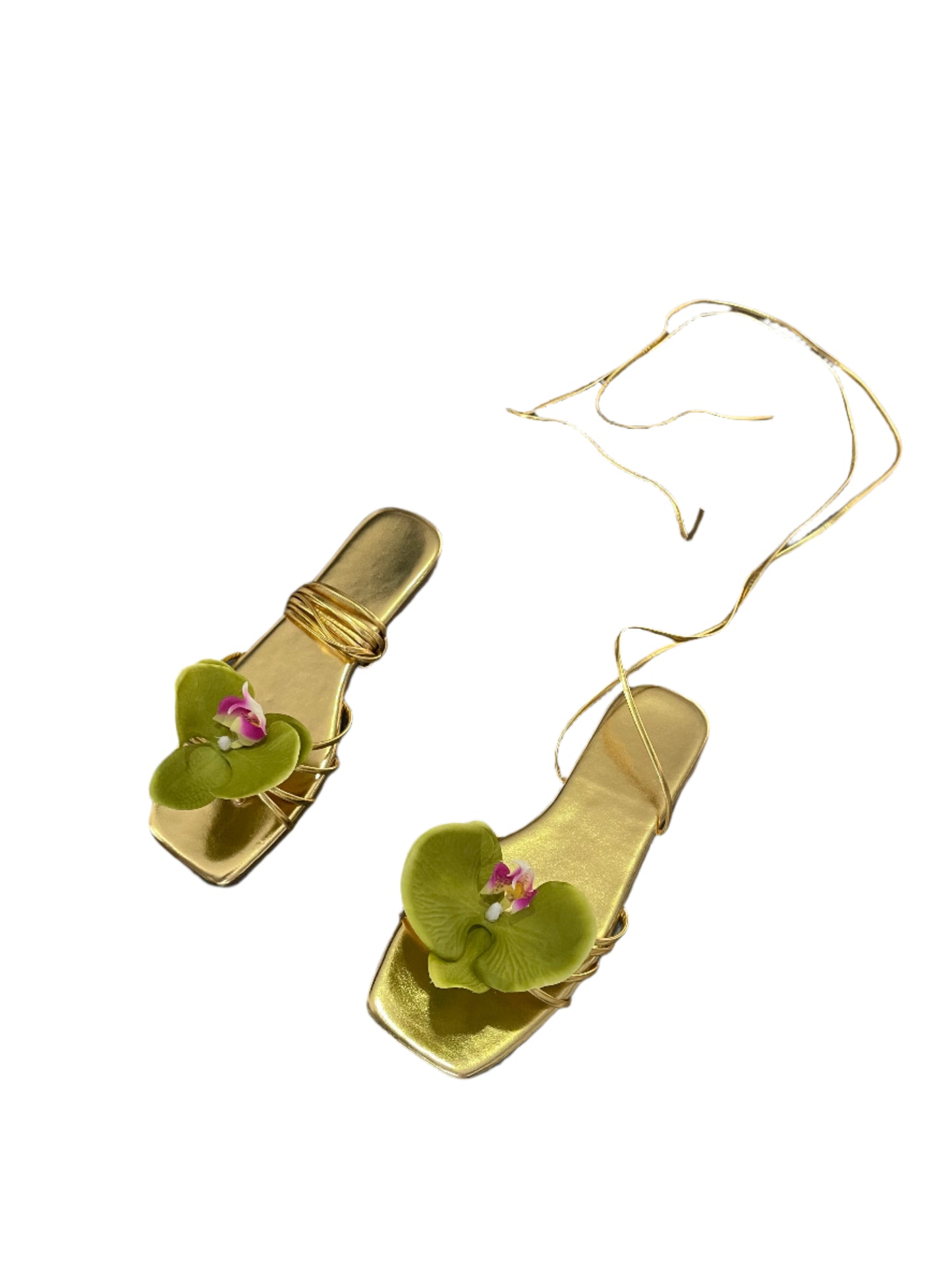 Medusa White Orchid Gold Sandal Flats