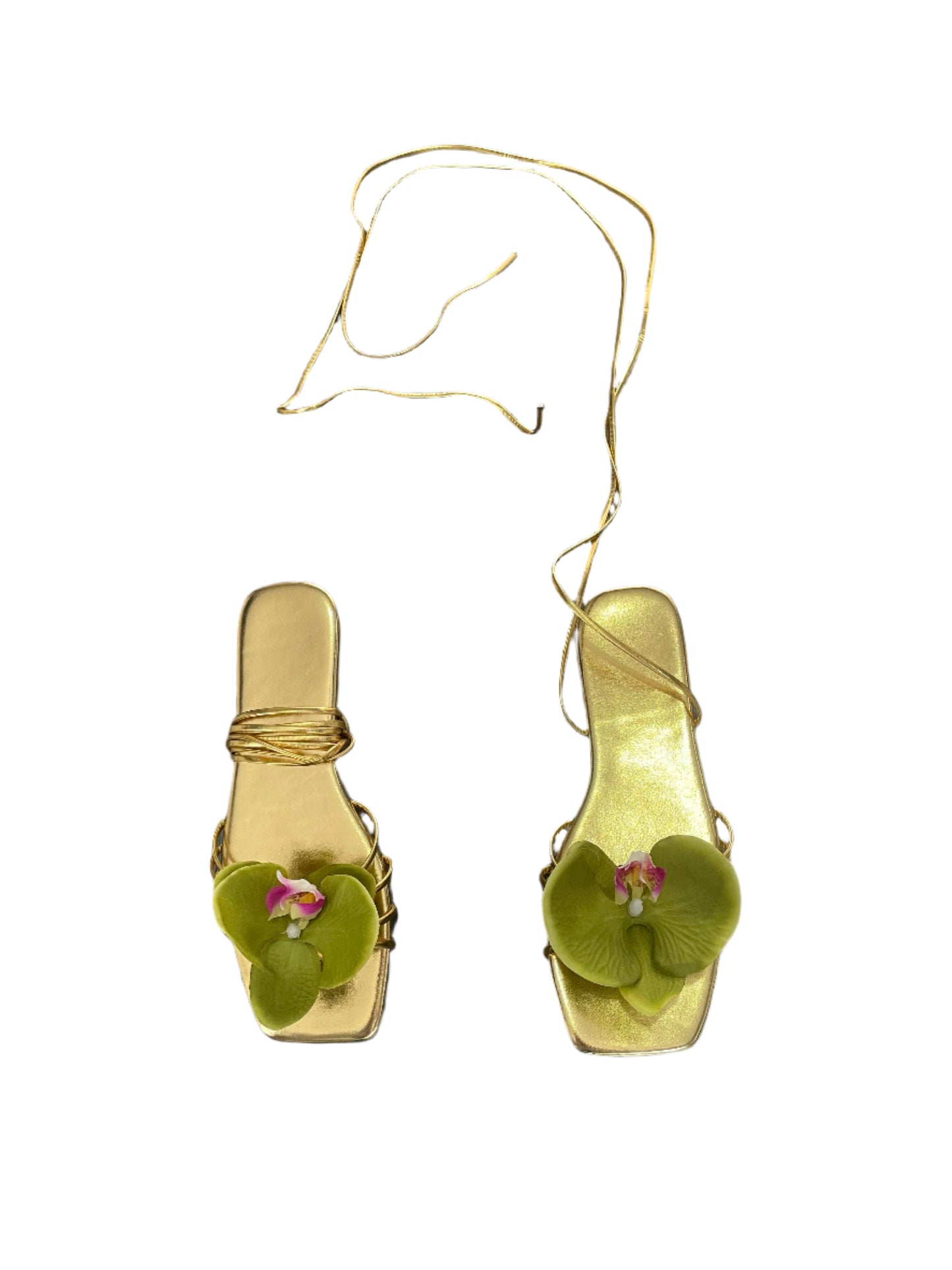 Medusa White Orchid Gold Sandal Flats