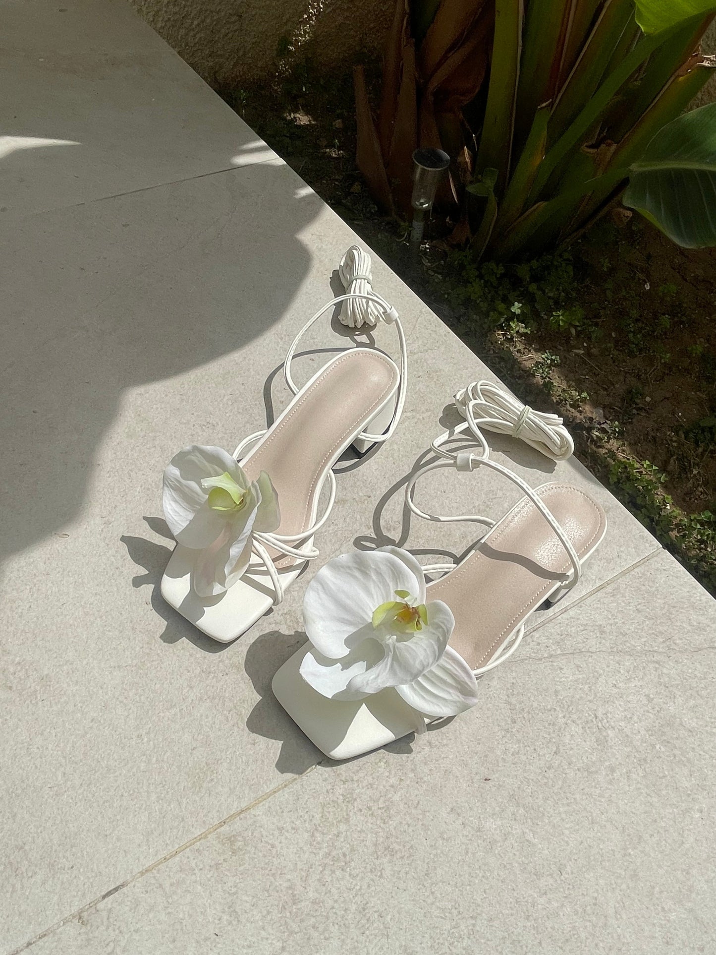 Serena Orchid Lace Up Block Sandals