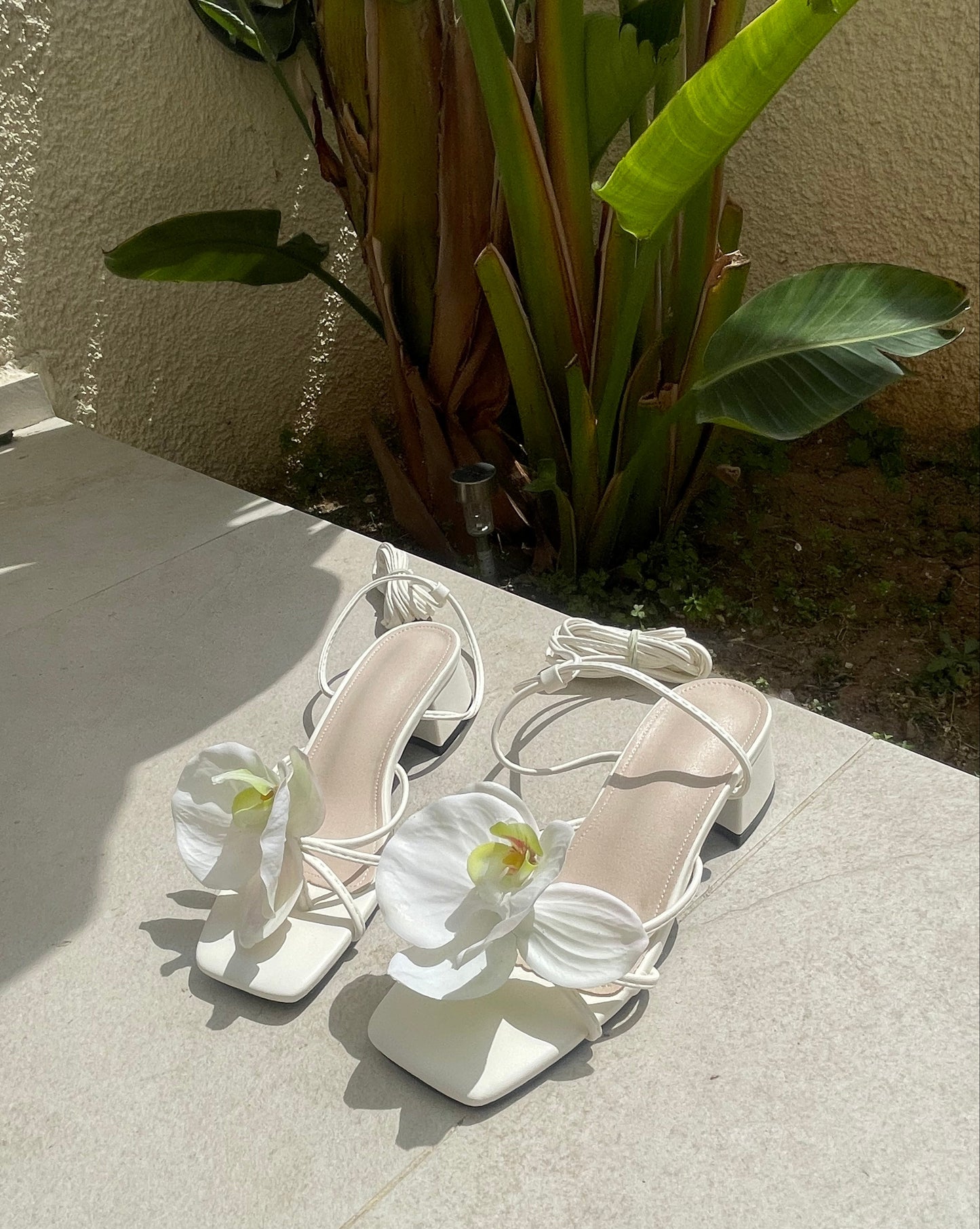 Serena Orchid Lace Up Block Sandals