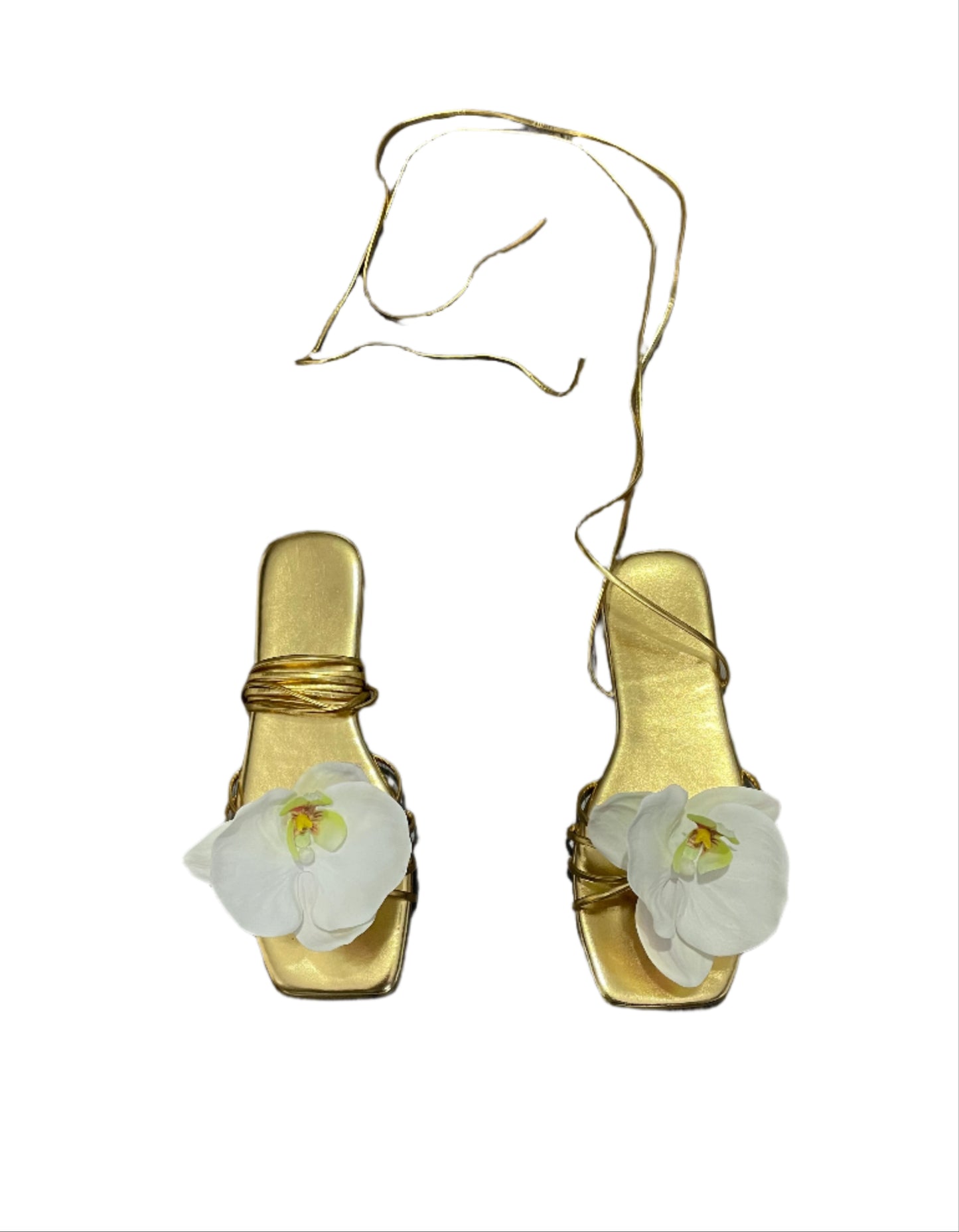 Medusa White Orchid Gold Sandal Flats