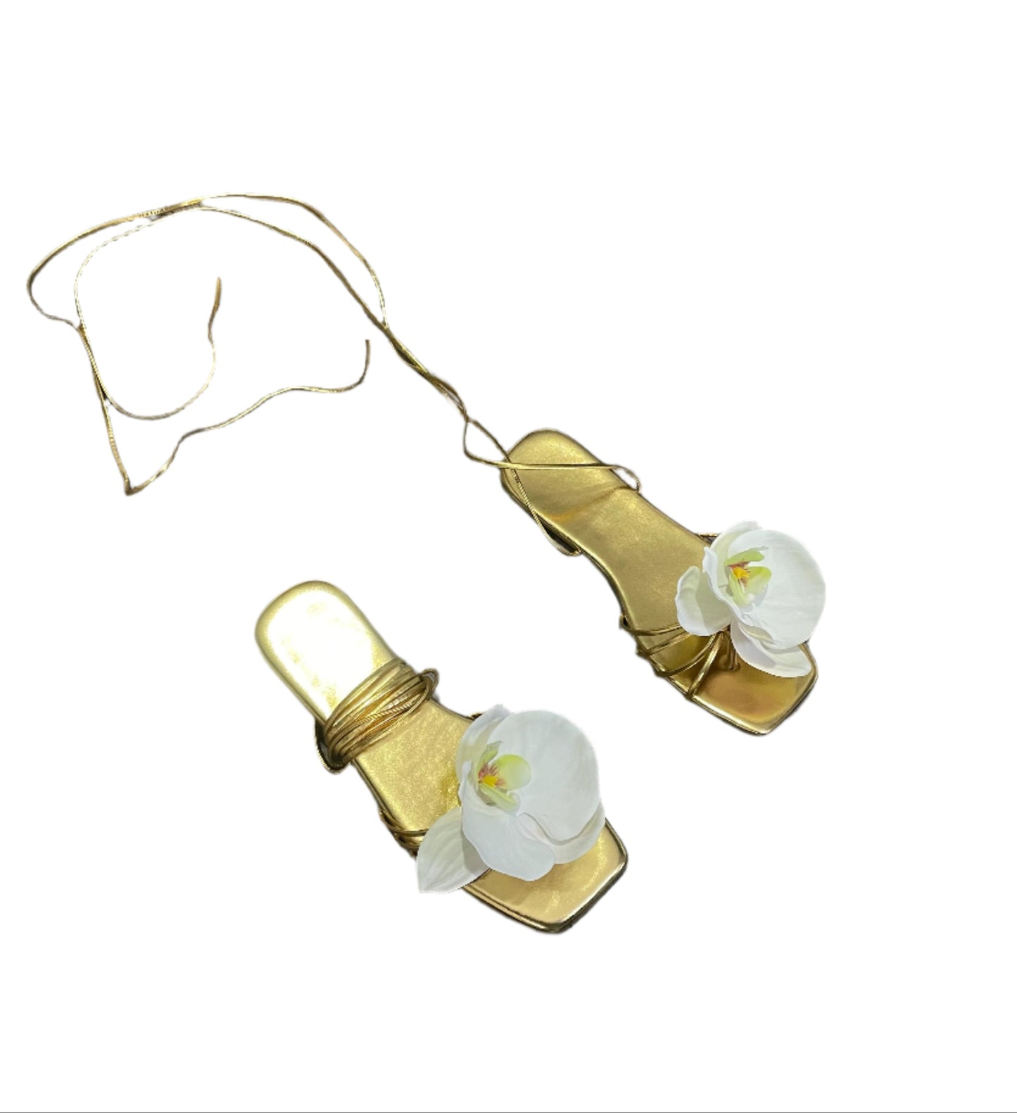 Medusa White Orchid Gold Sandal Flats