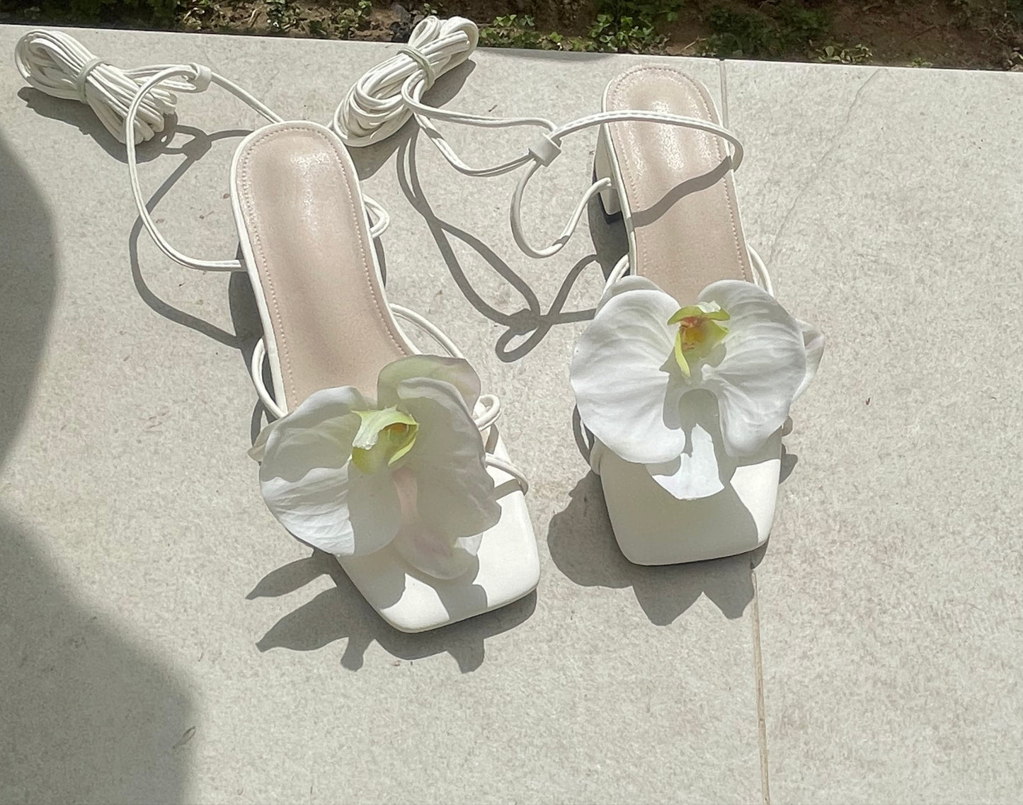 Serena Orchid Lace Up Block Sandals
