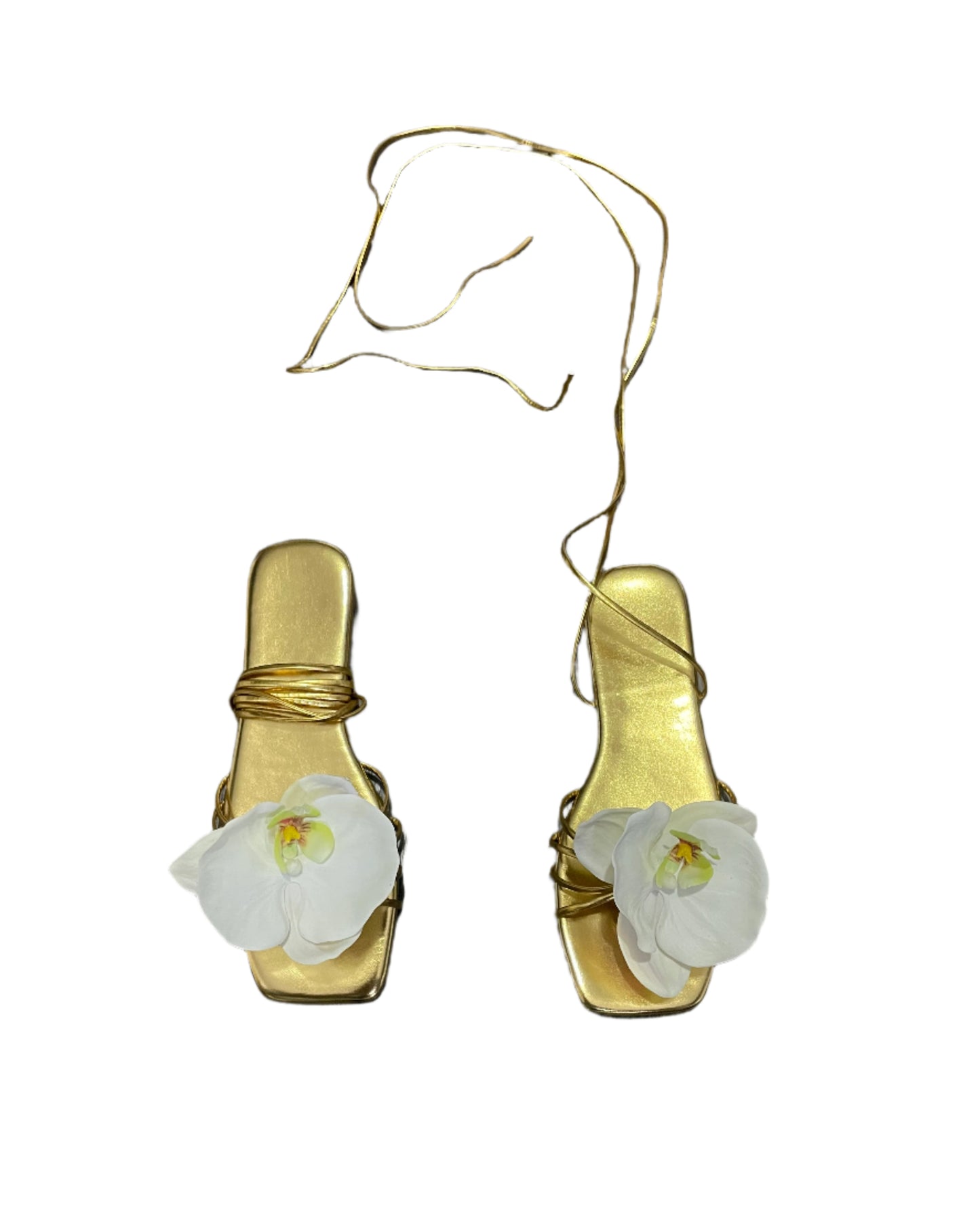 Medusa White Orchid Gold Sandal Flats