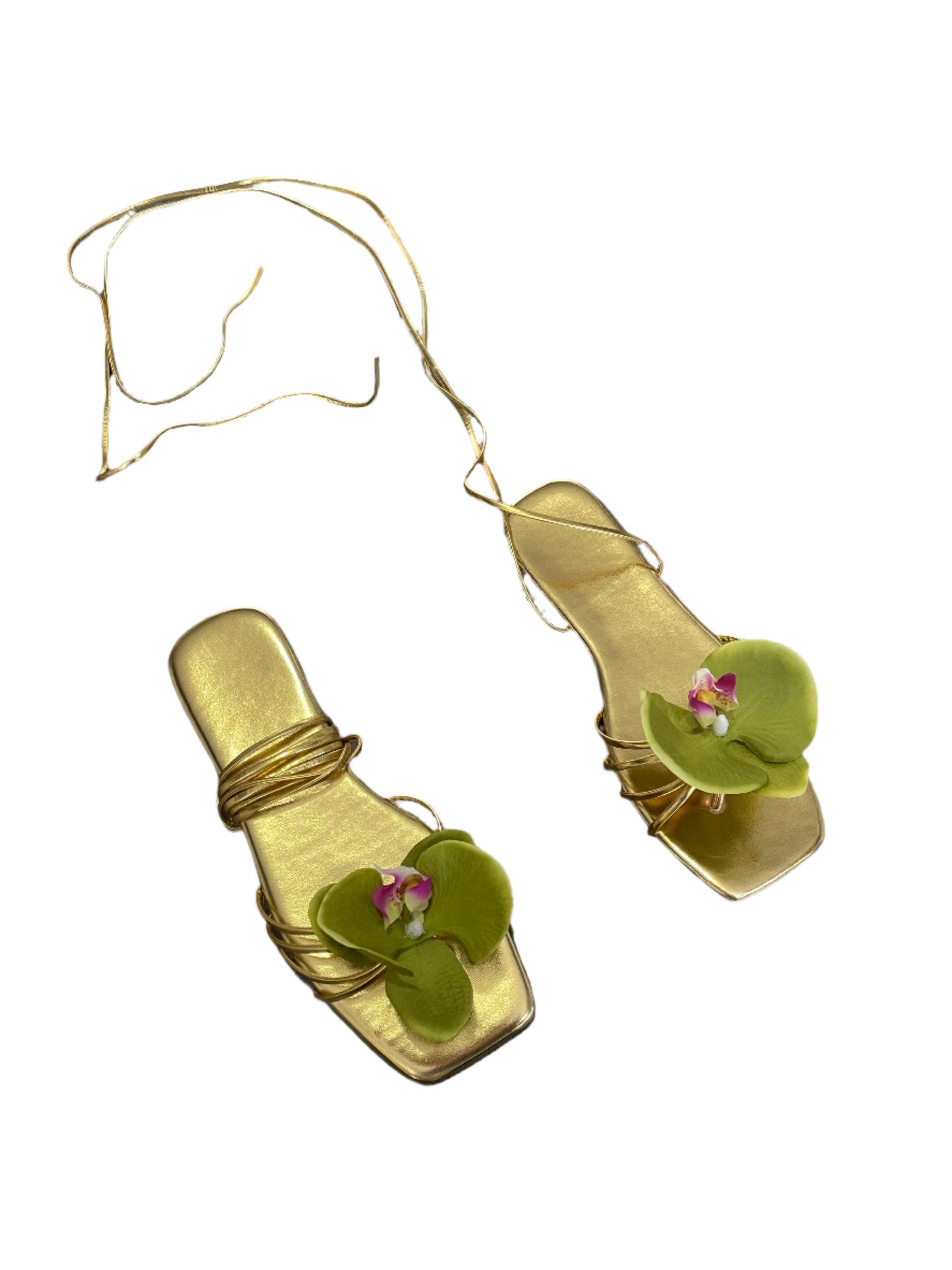 Medusa White Orchid Gold Sandal Flats