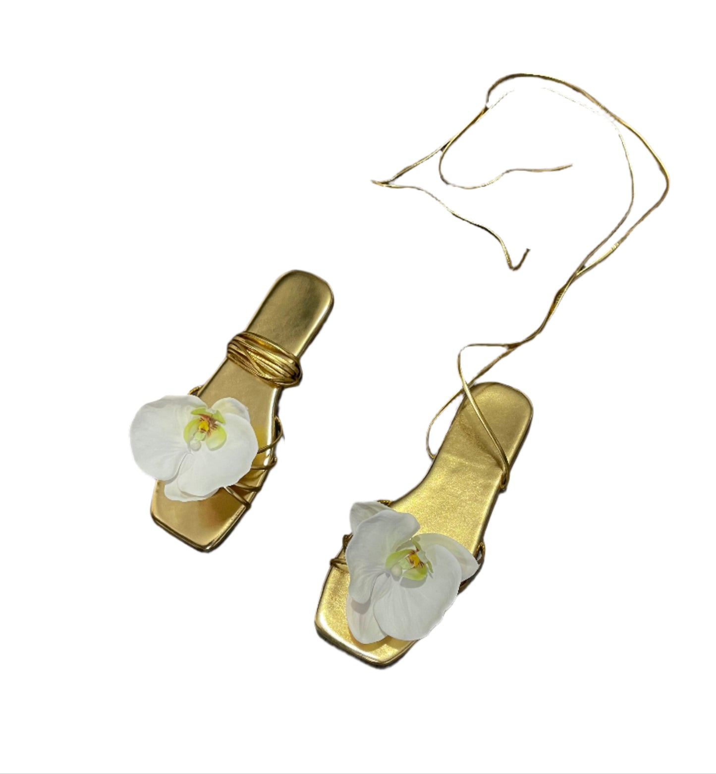 Medusa White Orchid Gold Sandal Flats
