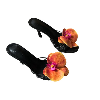 Cindy Orange Orchid Black Sandal