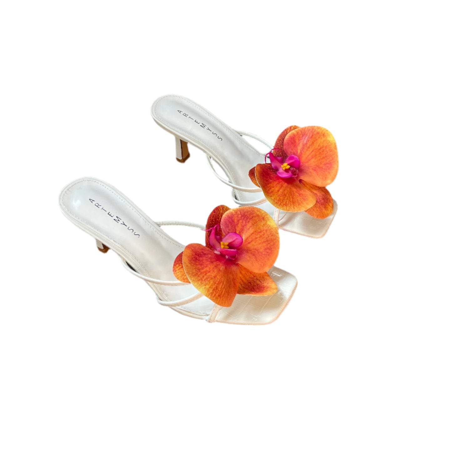 Cindy Orange Orchid Black Sandal