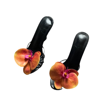 Cindy Orange Orchid Black Sandal